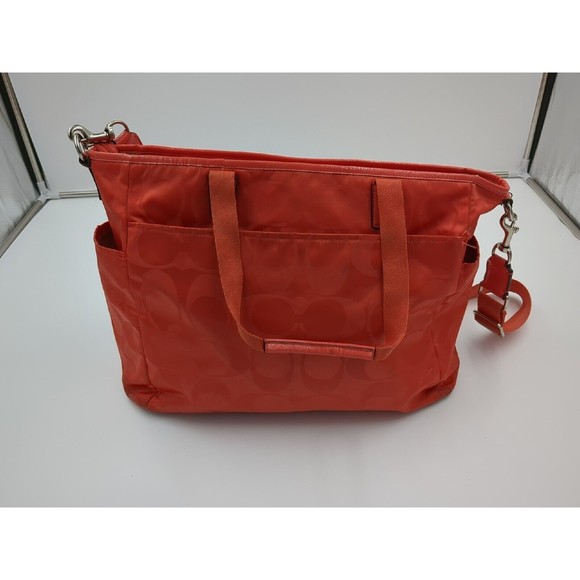 COACH Signature C Convertible‎ Nylon Diaper Bag Baby Tote M1361-F77577 Coral VTG - Picture 9 of 16